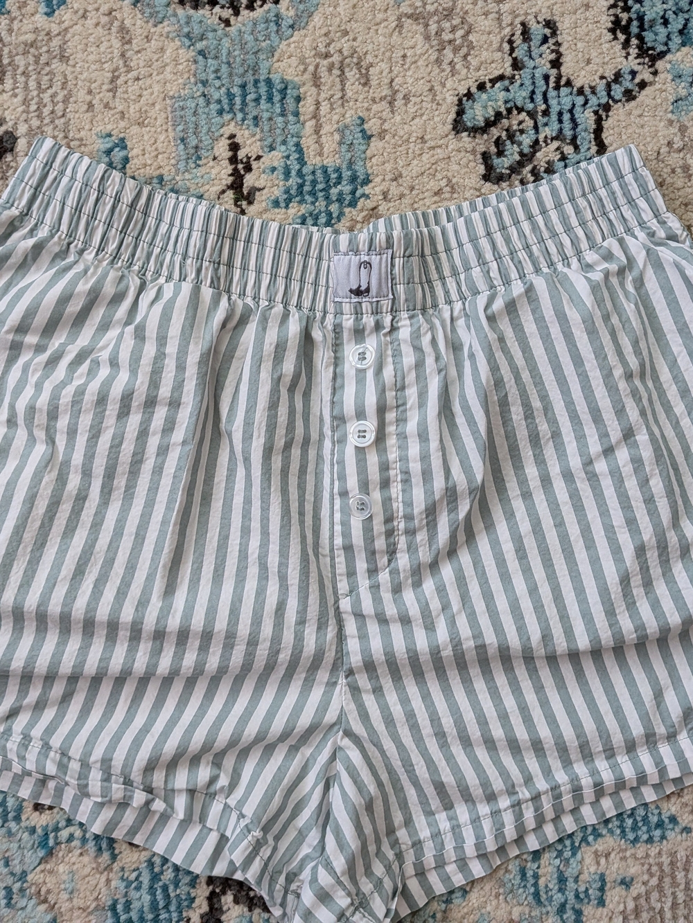 Men's Striped Cotton Boxer Shorts in Sage Green and White